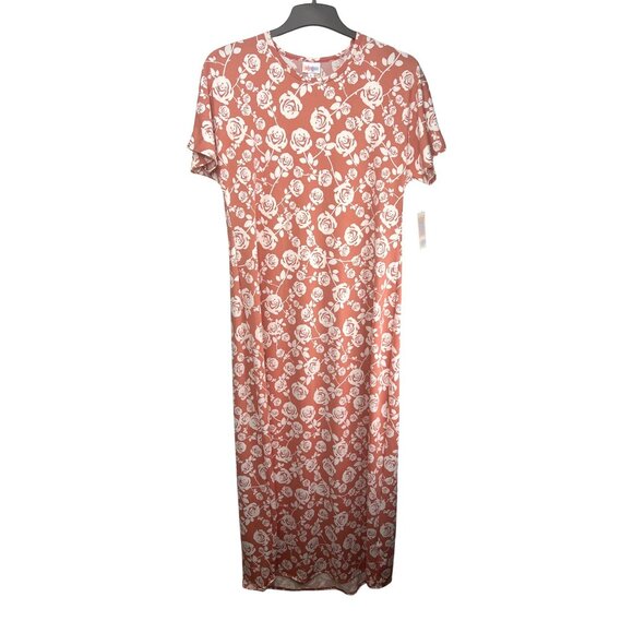 LuLaRoe Maria Floral Maxi Dress Pink & White Short Sleeve Large - Picture 1 of 15